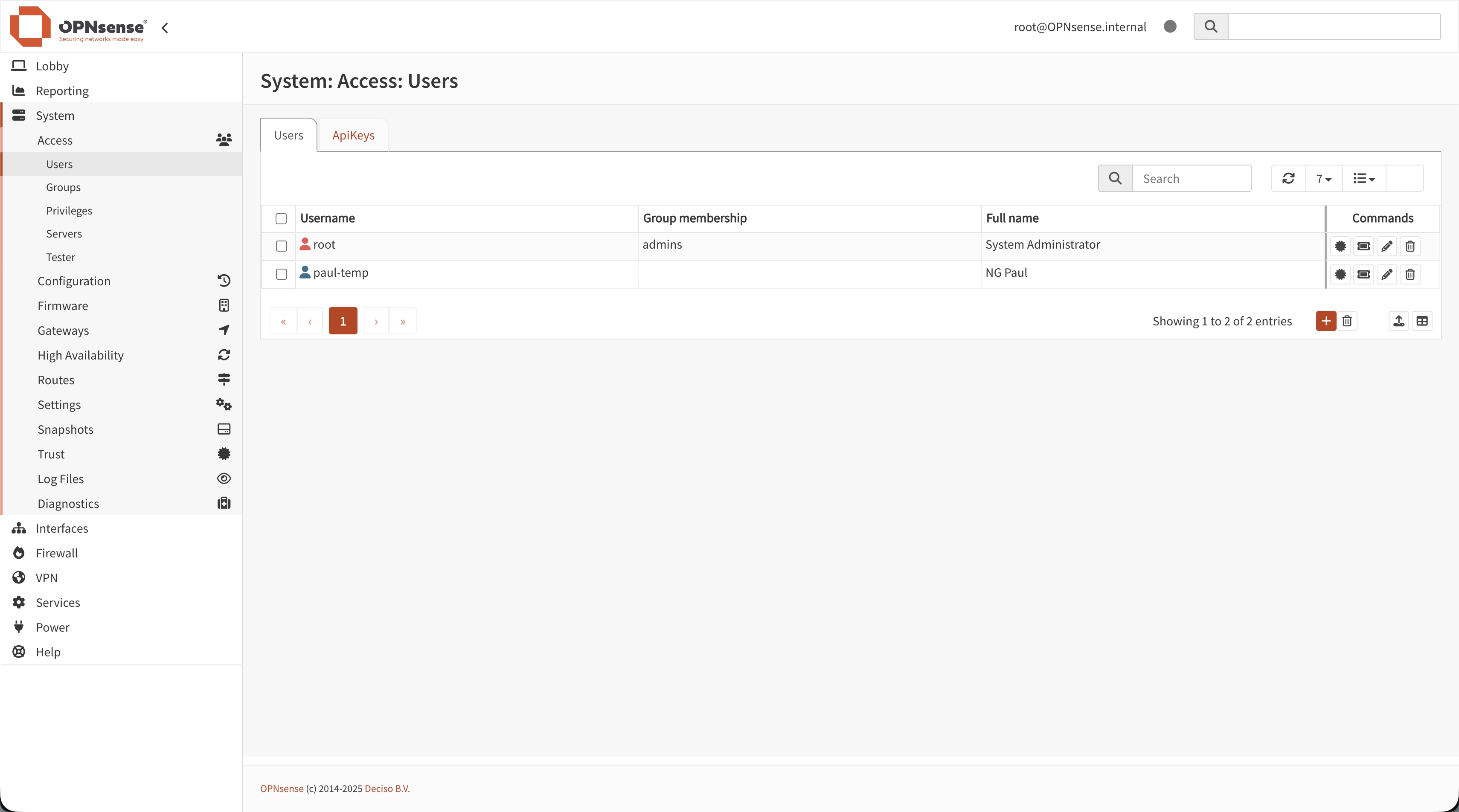 OPNsense web interface dashboard
